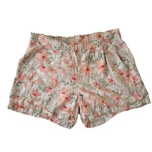 Briggs Linen Blend Shorts Women XL Floral Pastel Drawstring Elastic Waist Pocket